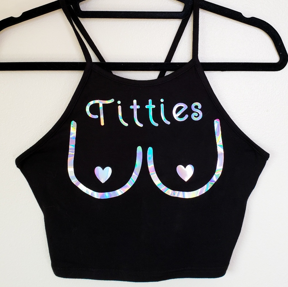 Holographic Ceop Top Cut Out Strappy Crop Top